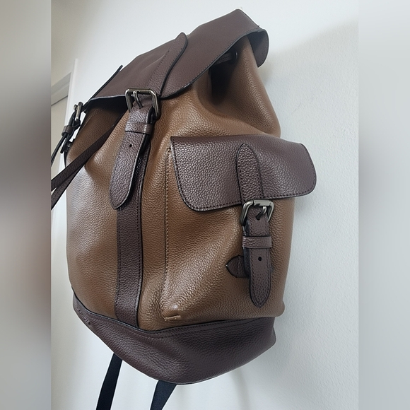Coach Women's Hudson Browns Leather & Canvas Backpack Flap Drawstring Adj Straps - Picture 4 of 16